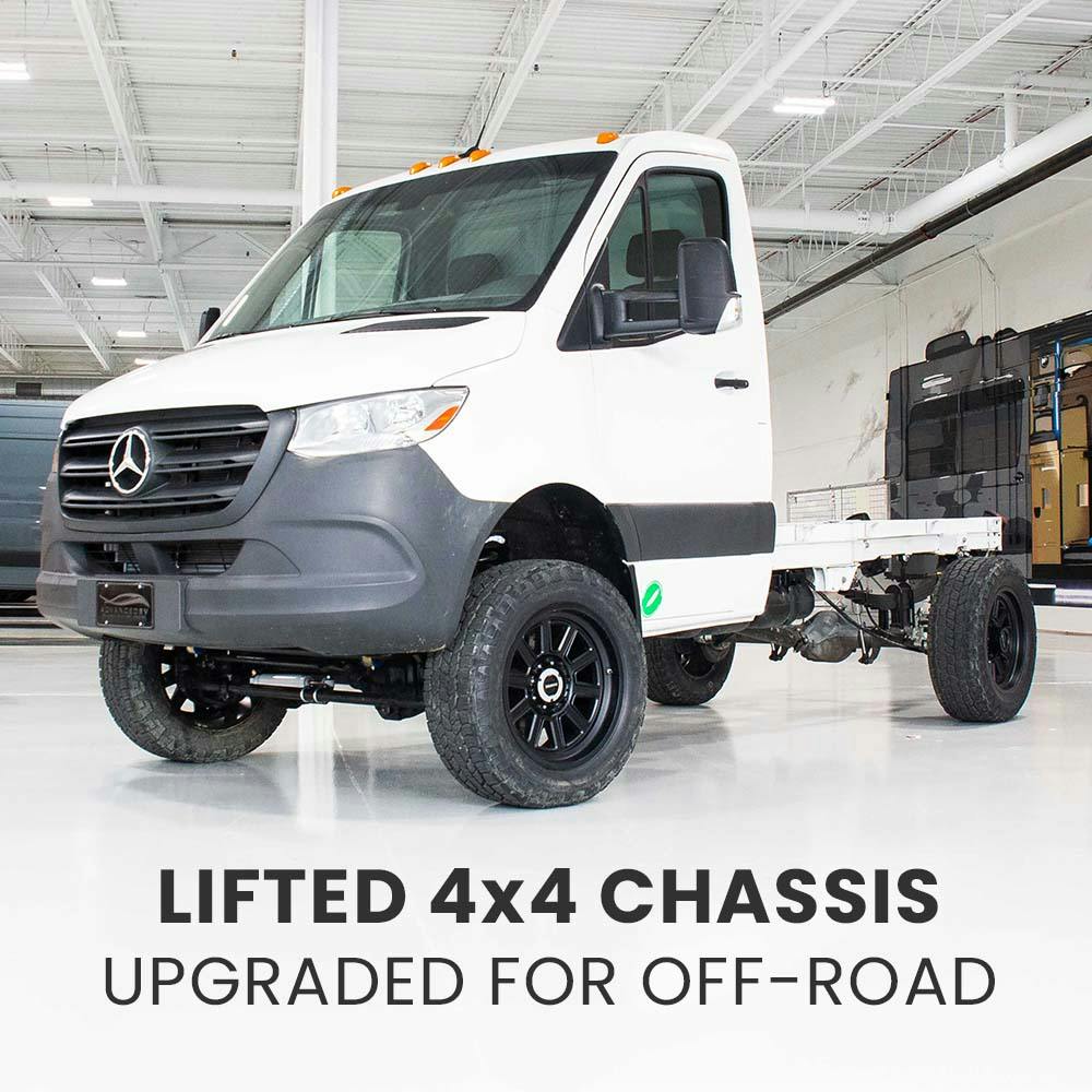 Lifted 4x4 Sprinter Chassis, Upgraded for Off-Road Van